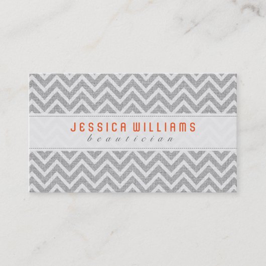 Light Grey Chevron Pattern Faux Linen Texture Visitekaartje (Voorkant)