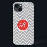 Light Grey Chevron Pattern Linen Texture Monogram Case-Mate iPhone Case<br><div class="desc">Elegant licht grijs en wit retro chevron geometrisch naadloos patroon met linnen textuur en aanpasbaar en optioneel monogram. Aanraakvlak met oranje-rood.</div>
