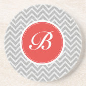 Light Grey Chevron Pattern Linen Texture Monogram Zandsteen Onderzetter (Voorkant)