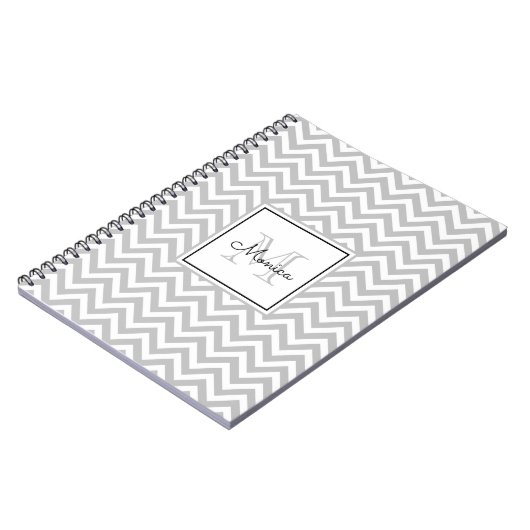 Light Grey Chevron Pattern met Monogram Notitieboe Notitieboek (Linkerzijde)