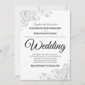 Light Grey Floral Filigree Elegant Chic Wedding Kaart (Voorkant)