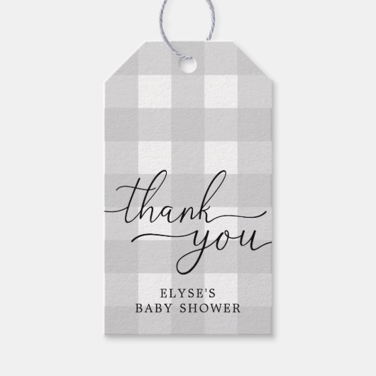 Light Grey Gingham Baby shower - Hartelijk dank vo Cadeaulabel (Voorkant)