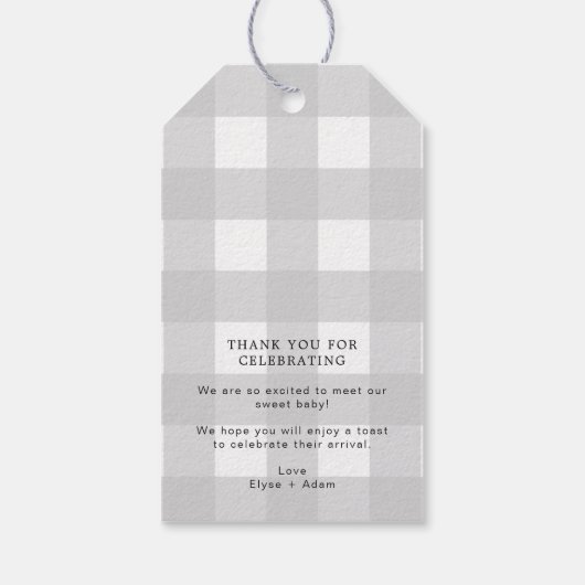 Light Grey Gingham Baby shower - Hartelijk dank vo Cadeaulabel (Achterkant)