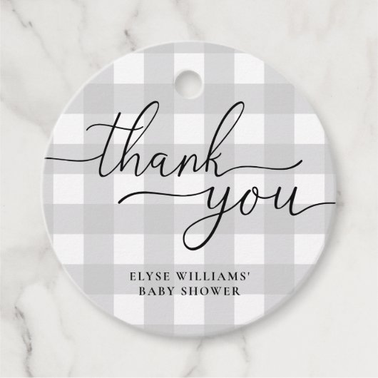Light Grey Gingham Dank u voor het ronde Label (Voorkant)