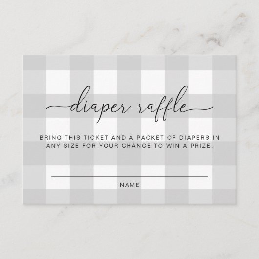Light Grey Gingham Diaper Raffle Ticket Kaart (Voorkant)