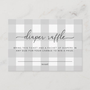 Light Grey Gingham Diaper Raffle Ticket Kaart