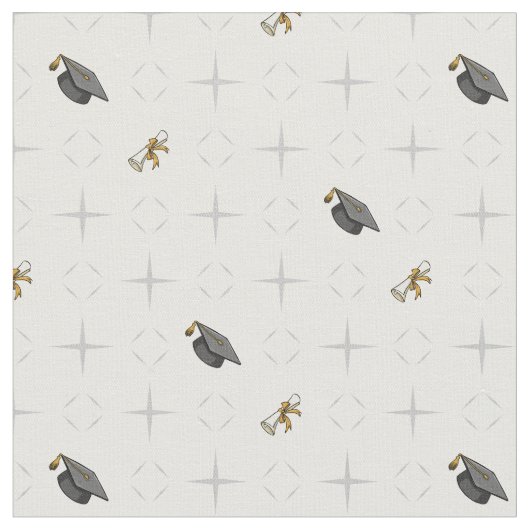 Light Grey Graduation Caps and Diploma Pattern Stof (Close Up)
