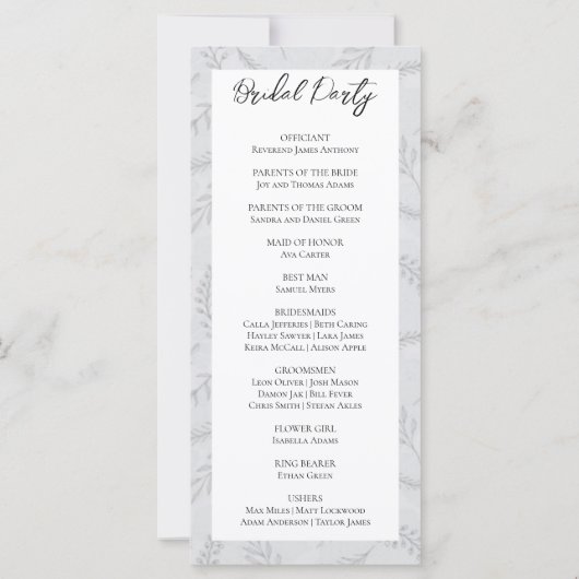 Light Grey Leaves en Foliage Wedding Programme (Achterkant)