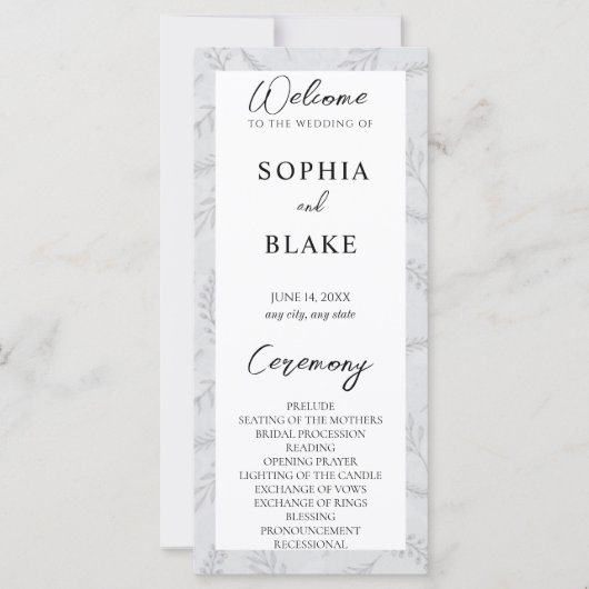 Light Grey Leaves en Foliage Wedding Programme (Voorkant)