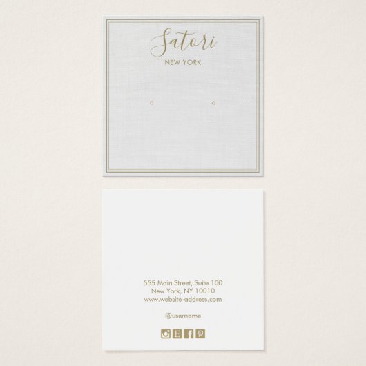 Light Grey Linen Signature Stud Earning Display Vierkante Visitekaartjes (Voorkant /achterkant)
