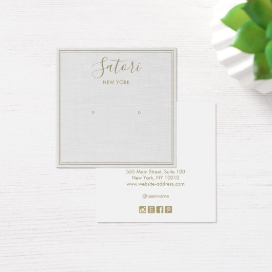 Light Grey Linen Signature Stud Earning Display Vierkante Visitekaartjes (Bureau)