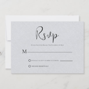 Light Grey Linen Simple Black Script RSVP-kaart Kaart