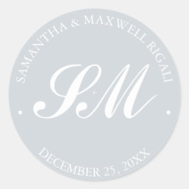 Light Grey Monogram Weddenschap Favor Sticker