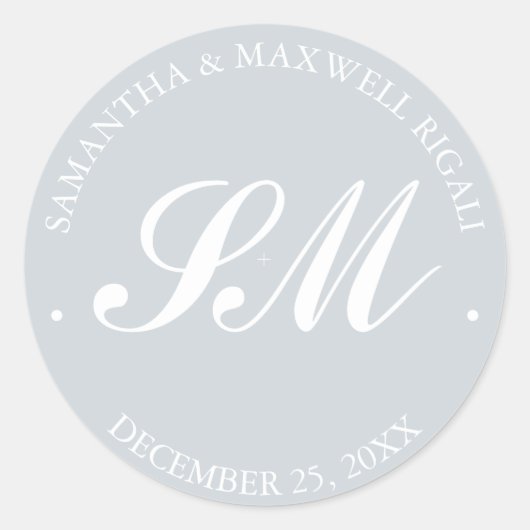 Light Grey Monogram Weddenschap Favor Sticker (Voorkant)