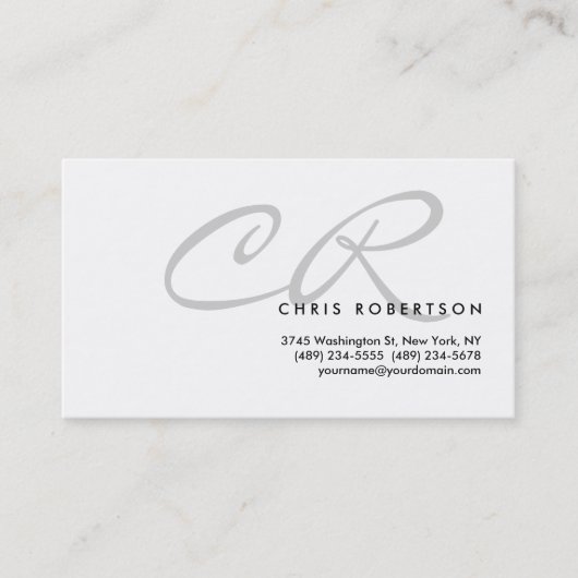 Light Grey Monogram White Standard Visitekaartje (Voorkant)