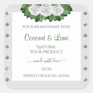 Light Grey Product Labels Green White Roses Jewels