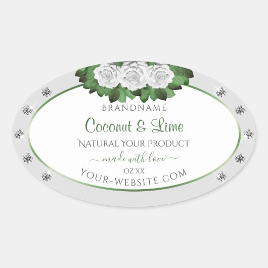 Light Grey Product Labels Green White Roses Jewels