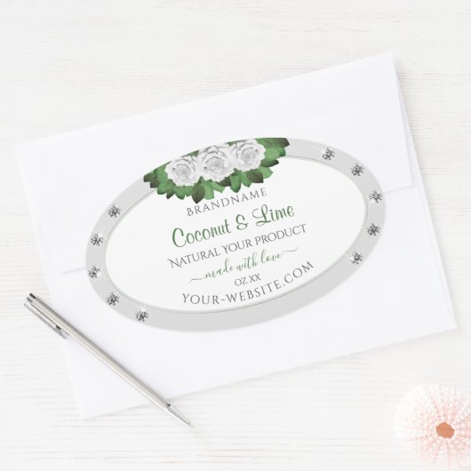 Light Grey Product Labels Green White Roses Jewels (Envelop)