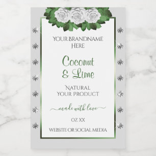 Light Grey Product Labels Green White Roses Jewels Voedselcontainer Etiket