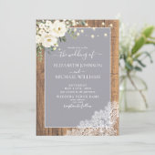 Light Grey Rustic Wood Script Lace Photo Weddensch Kaart (Staand voorkant)