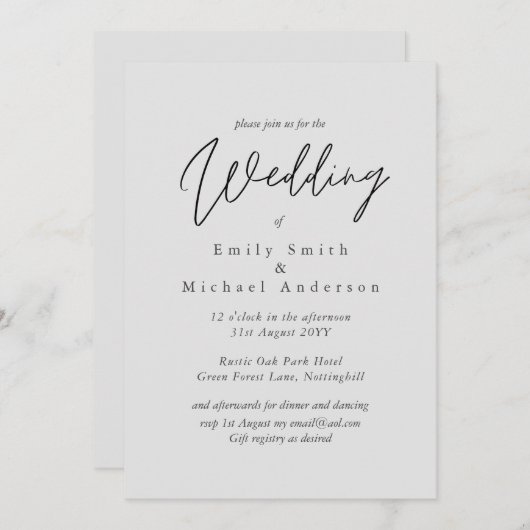 Light Grey Script Typography Budget Weddenschap Kaart (Voorkant / Achterkant)