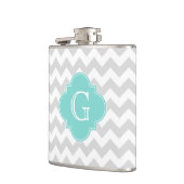 Light Grey White Chevron Aqua Quatrefoil Monogram Heupfles (Links)