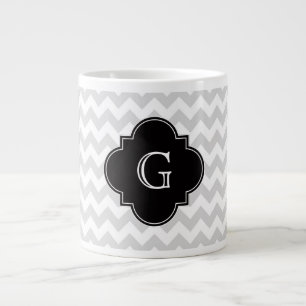 Light Grey White Chevron Black Quatrefoil Monogram Grote Koffiekop