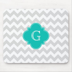 Light Grey White Chevron Blauwgroen Quatrefoil Mon Muismat