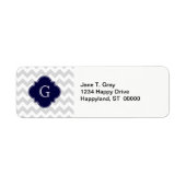 Light Grey White Chevron Navy Quatrefoil Monogram Etiket (Voorkant)