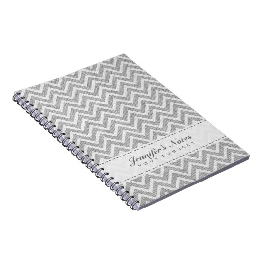 Light Grey & White Chevron Pattern Linen look Notitieboek (Rechterzijde)