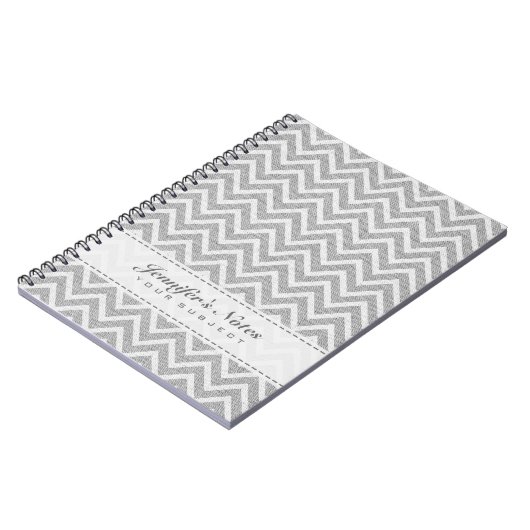 Light Grey & White Chevron Pattern Linen look Notitieboek (Linkerzijde)