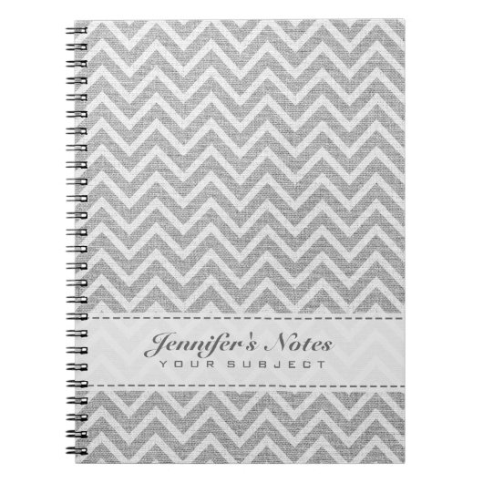 Light Grey & White Chevron Pattern Linen look Notitieboek (Voorkant)