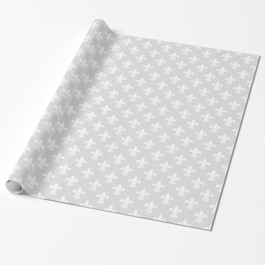Light Grey White Fleur de Lis Pattern Cadeaupapier (Uitgerold)