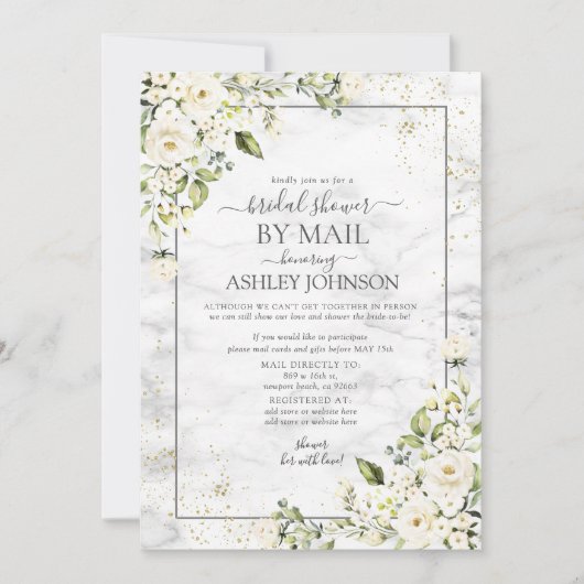 Light Grey White Floral Gold Marble Shower per pos Kaart (Voorkant)