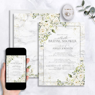 Light Grey White Floral Gold Marble Virtual Shower Kaart