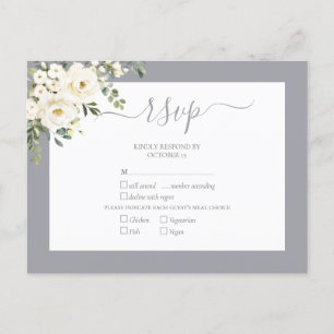 Light Grey White Floral Script Weddenschap RSVP Uitnodiging Briefkaart