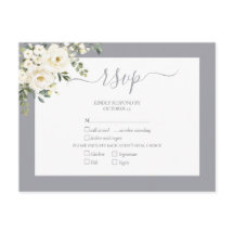 Light Grey White Floral Script Weddenschap RSVP