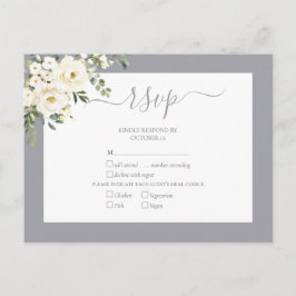 Light Grey White Floral Script Weddenschap RSVP Uitnodiging Briefkaart