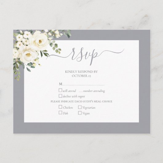 Light Grey White Floral Script Weddenschap RSVP Uitnodiging Briefkaart (Voorkant)