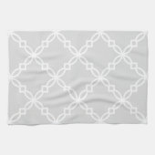 Light Grey White Large Fancy Quatrefoil Patroon Theedoek (Horizontaal)