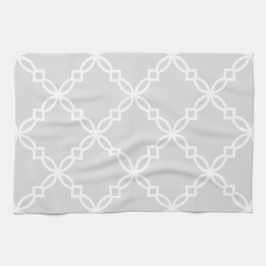 Light Grey White Large Fancy Quatrefoil Patroon Theedoek (Horizontaal)