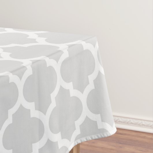 Light Grey White Moroccan Quatrefoil Pattern #5 Tafelkleed (Voorbeeld)