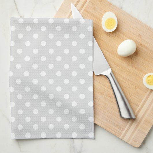 Light Grey White Polka Dot Pattern Theedoek (Quarter Fold)
