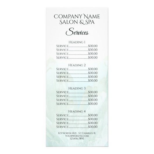 Light Ice Blue Crystals Spa Salon Service Menu (Voorkant)