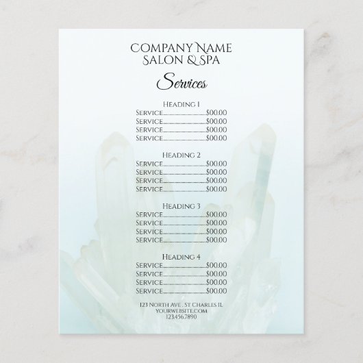Light Ice Blue Crystals Spa Salon Services Menu (Voorkant)
