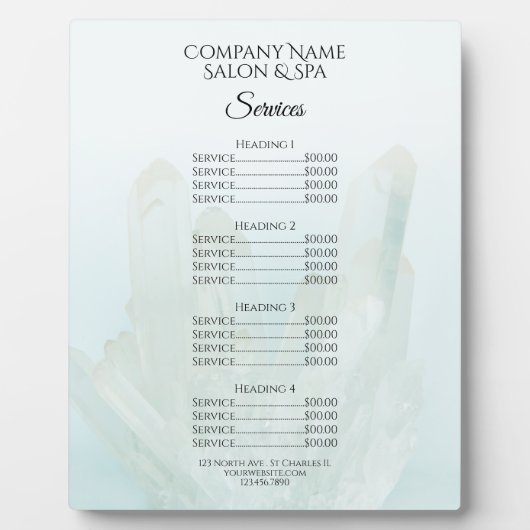 Light Ice Blue Crystals Spa Salon Services Menu Fotoplaat (Voorkant)