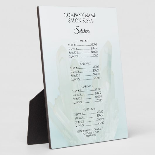 Light Ice Blue Crystals Spa Salon Services Menu Fotoplaat (Zijkant)