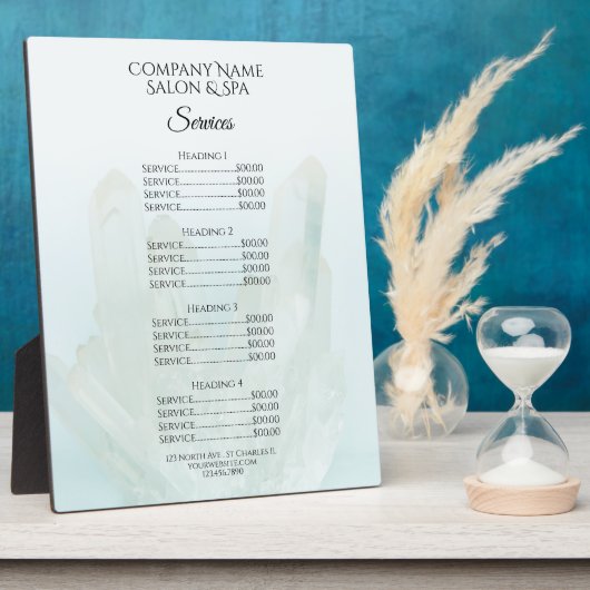 Light Ice Blue Crystals Spa Salon Services Menu Fotoplaat (Zijkant)