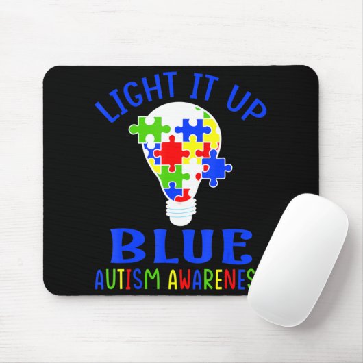 Light It Up Blue Autism Awareness Autistic Puzzle Muismat (Met muis)