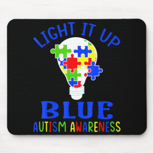 Light It Up Blue Autism Awareness Autistic Puzzle Muismat